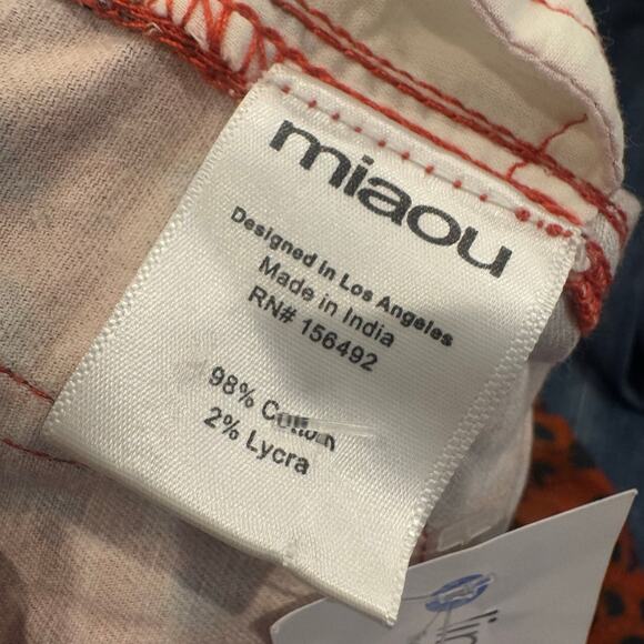 Miaou The Tommy Leopard Trouser Pants Stretch Denim Logo Belted Size 26 NWT - Picture 12 of 13